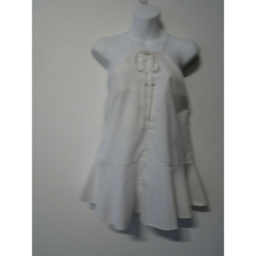 Kaelen Women's White Striped Shirting Ruffle Tank Top Blouse Sz M NWT 545 IRRG